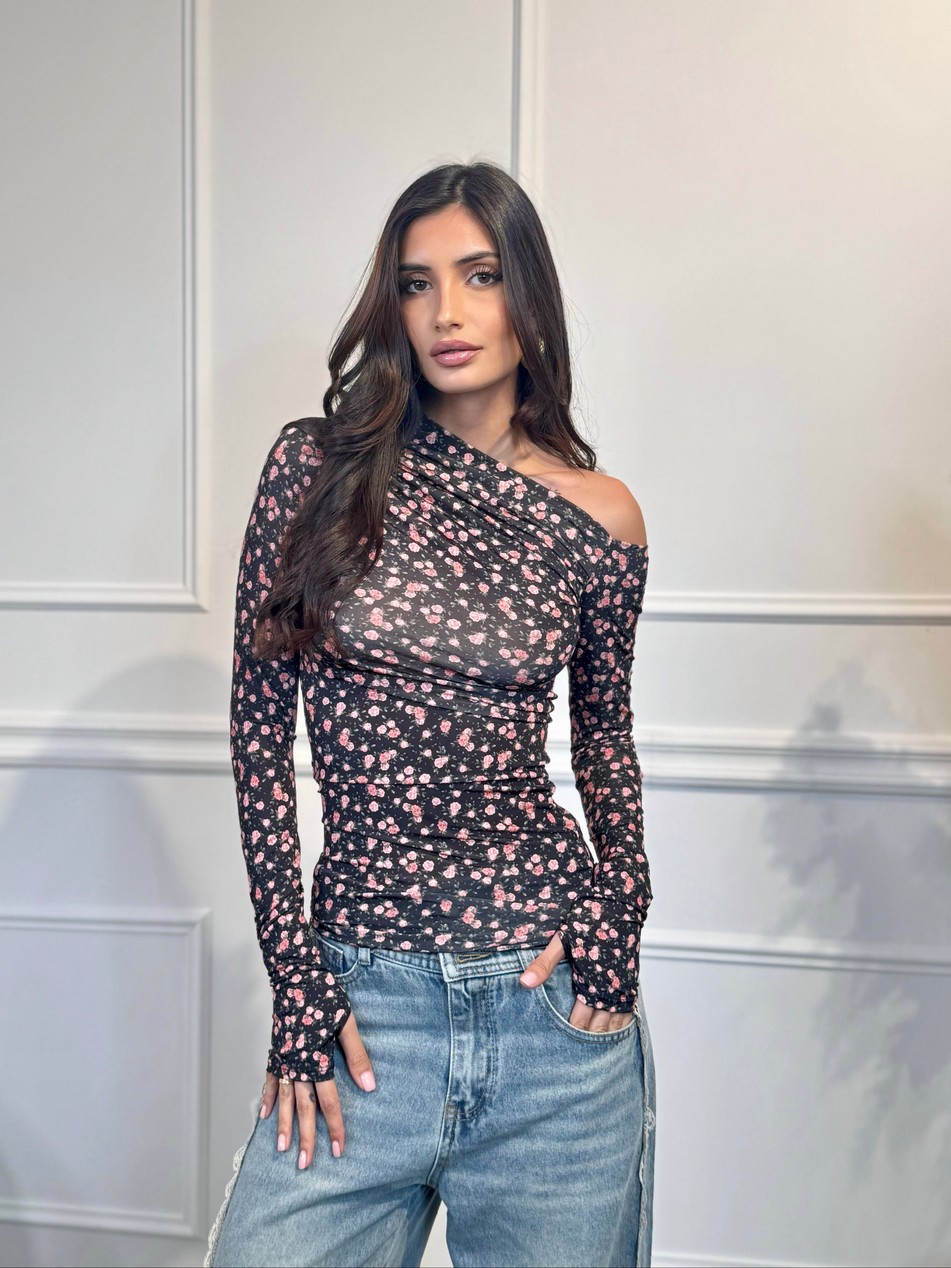 Maglia KIM FLOWERS BLACK