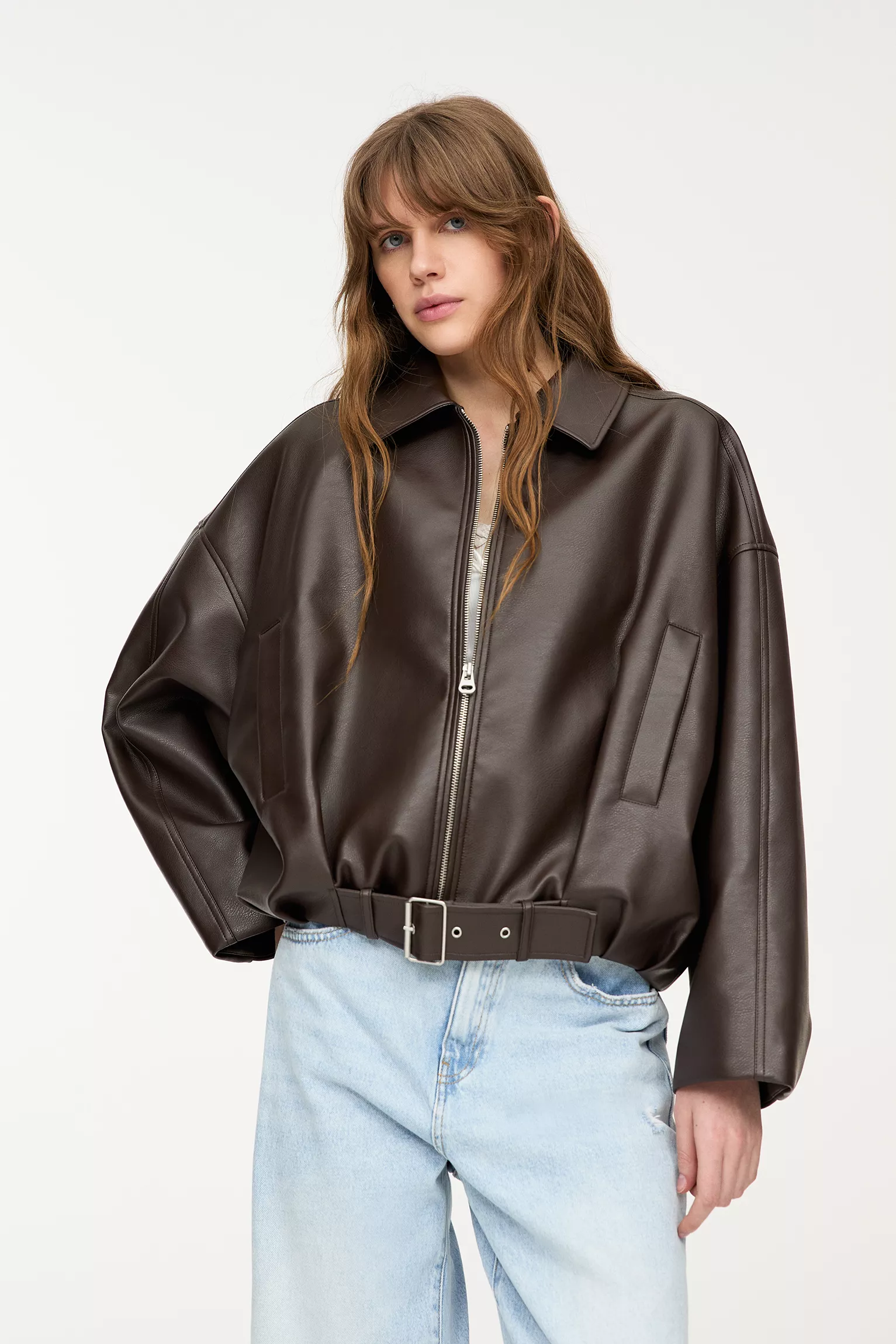Faux leather bomber jacket brown