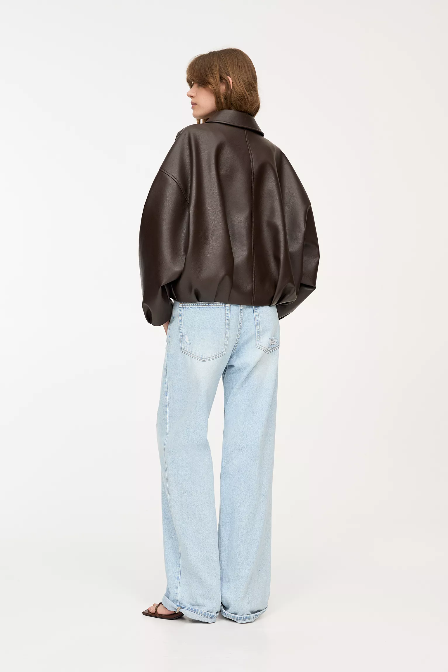 Faux leather bomber jacket brown