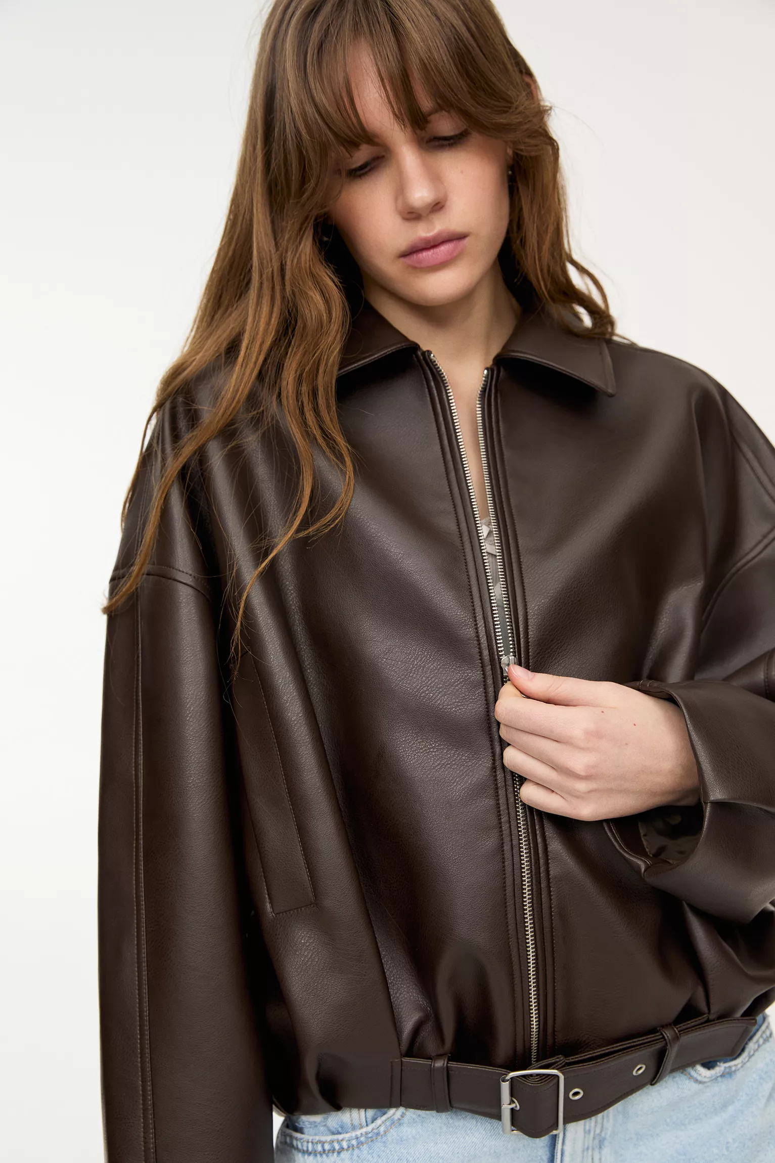 Faux leather bomber jacket brown