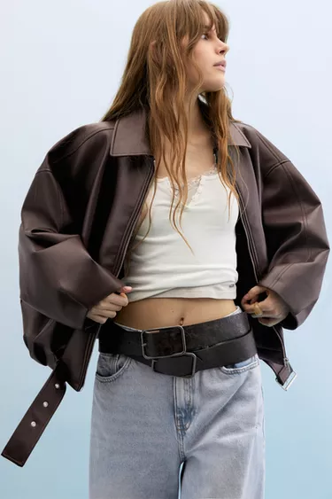 Faux leather bomber jacket brown