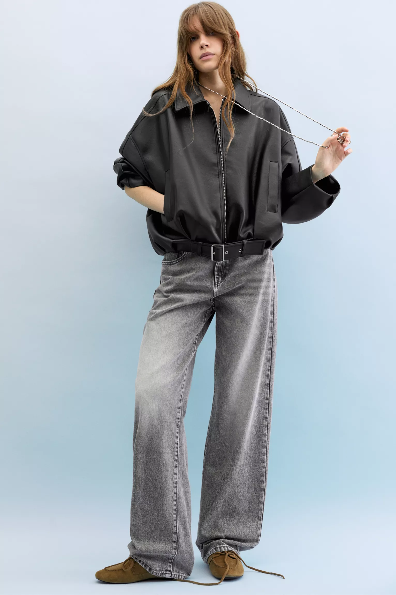 Faux leather bomber jacket black