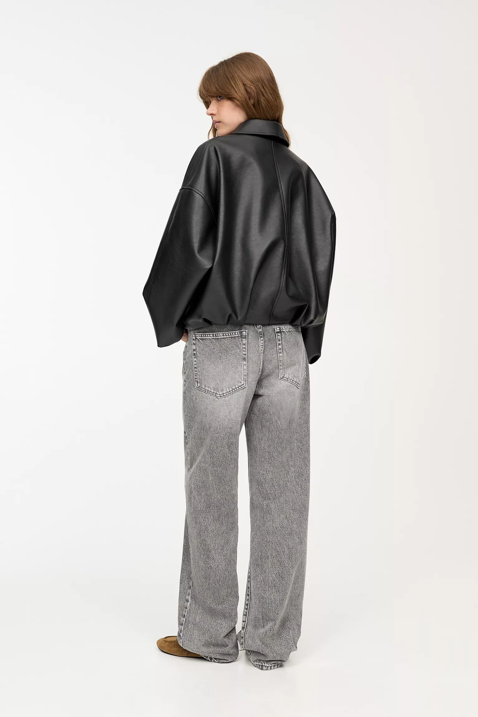 Faux leather bomber jacket black