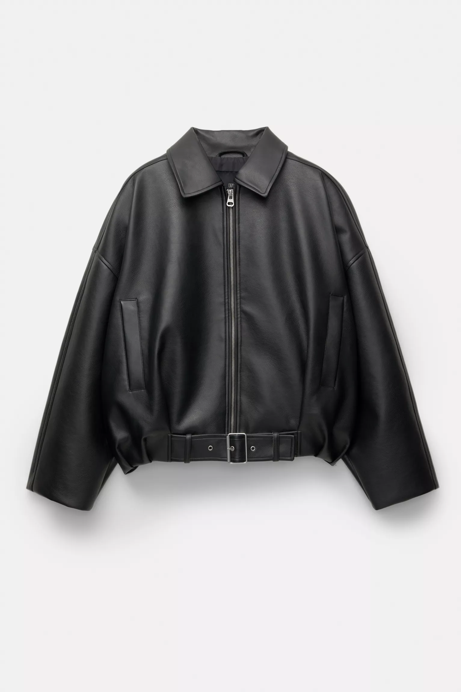 Faux leather bomber jacket black
