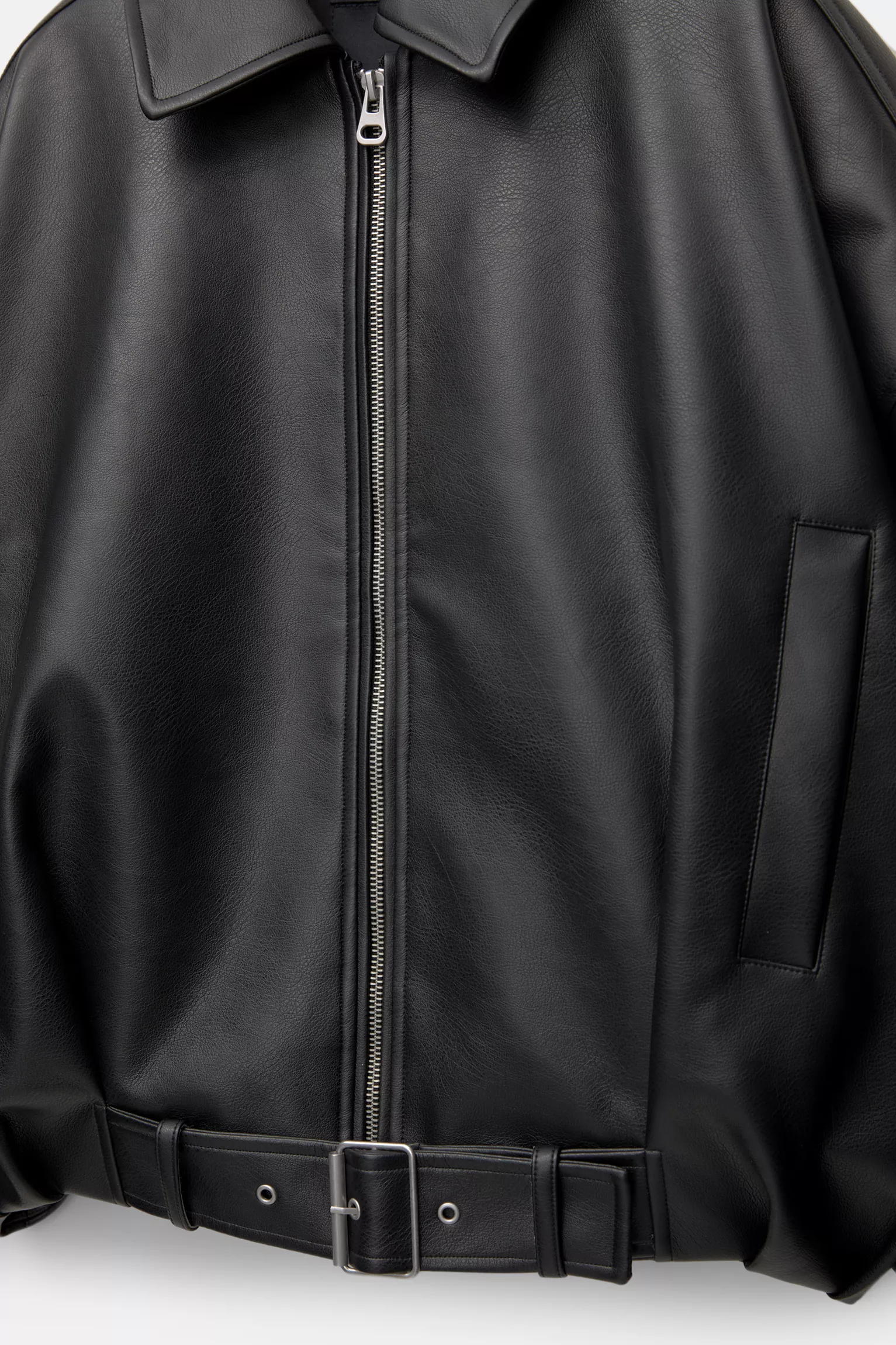 Faux leather bomber jacket black